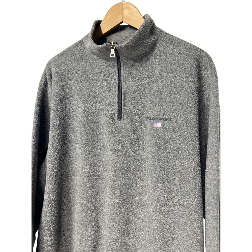 VTG Polo Sport Ralph Lauren Fleece Quarter Zip‎ Pullover Flag Logo Gray Size XXL